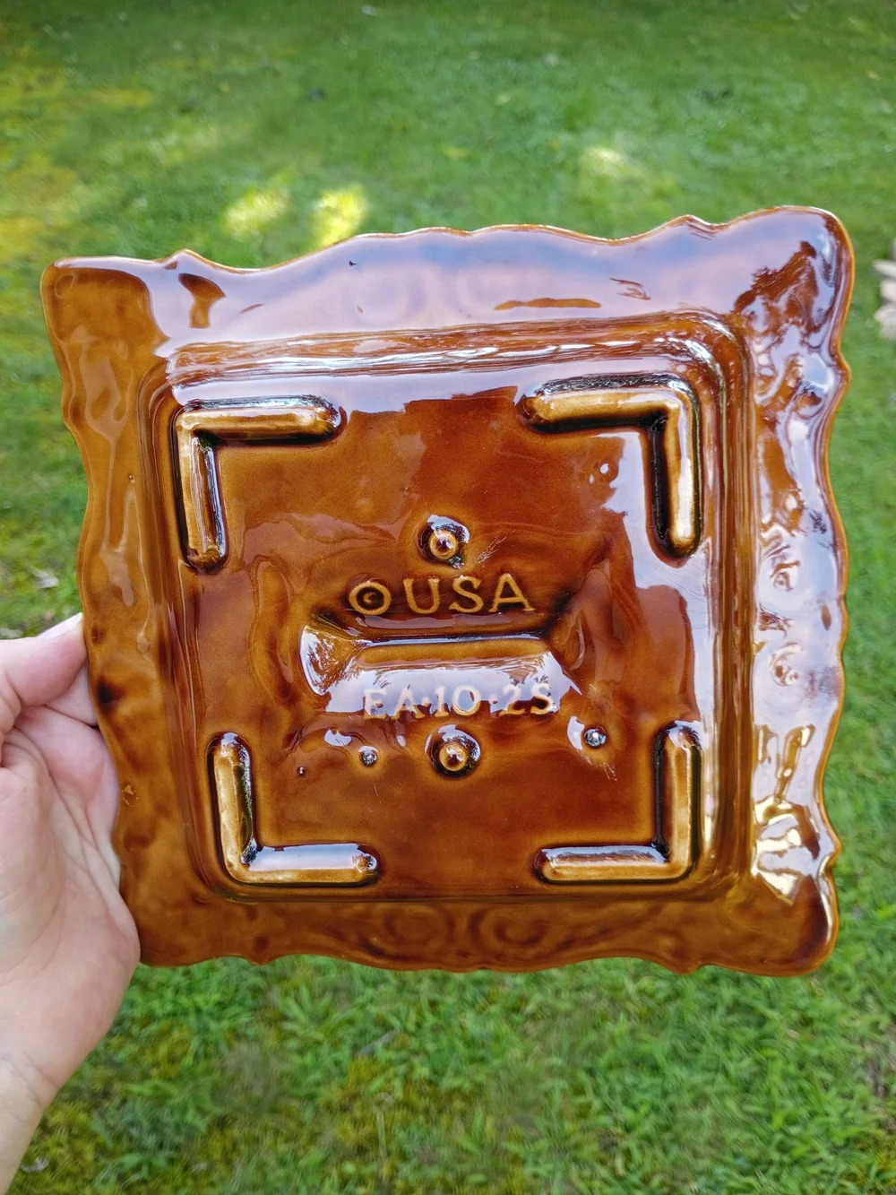 Vintage 60's Glazed Ceramic Square Brown/orange Ashtray USA EA-10-2S